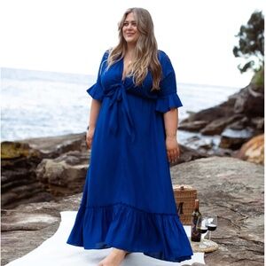 Nicole Tie Front Maxi Dress in Cobalt 24W - Dani Marie the Label